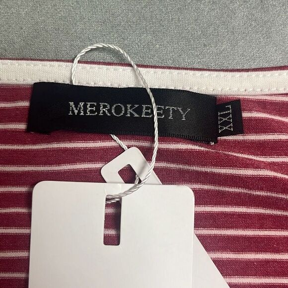 Merokeety Red White Pinstripe Midi Dress Long Sleeves XXL NWT Flowy Casual - Picture 7 of 11